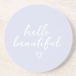 Lavender White Hello Beautiful Inspirational Heart Coaster