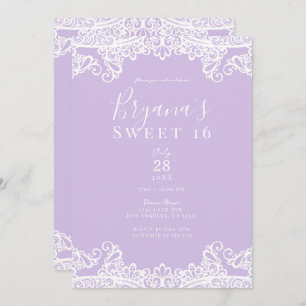 Lavender & White Lace Elegant Sweet 16 Party    Invitation