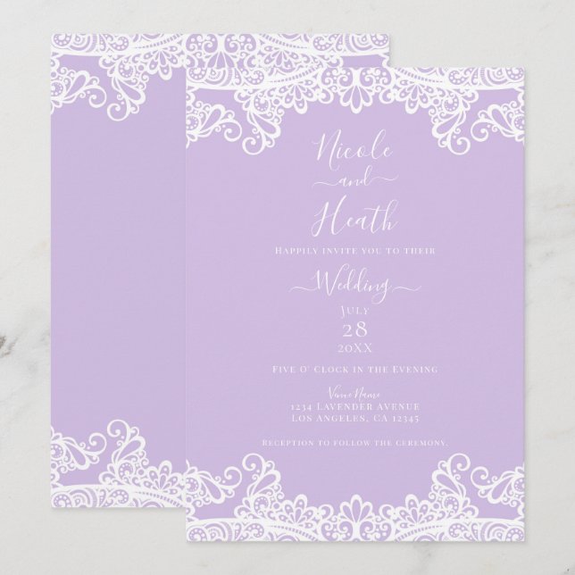 Lavender & White Lace Elegant Wedding   Invitation (Front/Back)