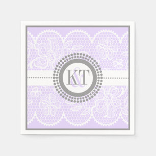 Lavender, white lace pattern wedding napkin