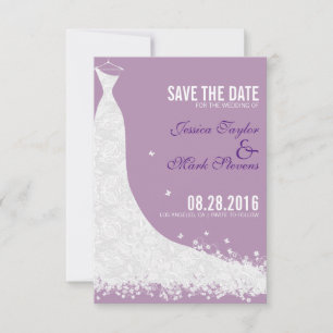 Lavender & White Lace Wedding Dress Save The Date
