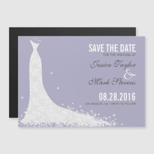 Lavender & White Lace Wedding Dress Save The Date Magnetic Invitation