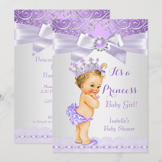 Lavender White Lilac Princess Baby Shower Blonde Invitation (Front/Back)