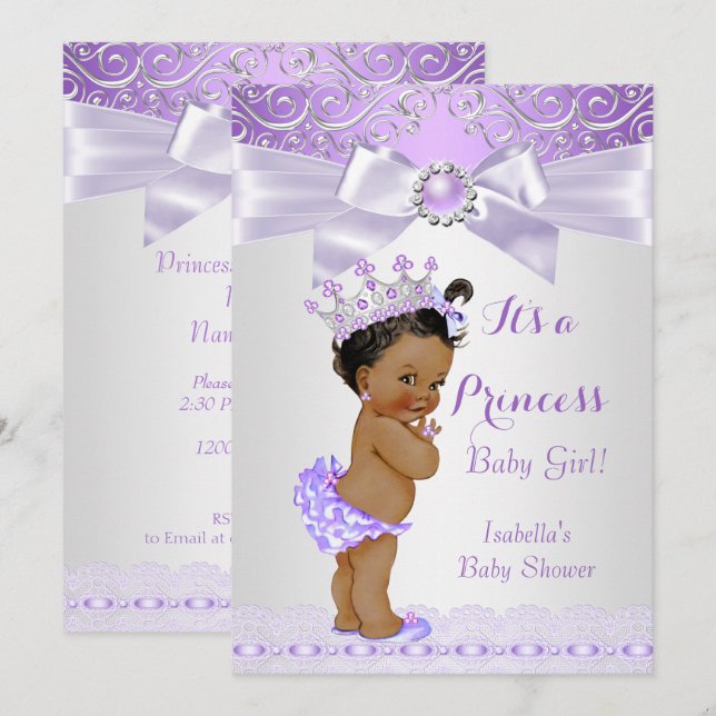 Lavender White Lilac Princess Baby Shower Ethnic Invitation (Front/Back)
