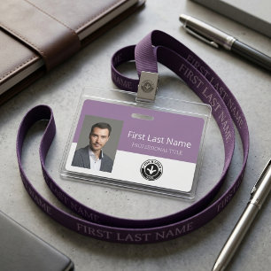 Lavender White Modern Photo Logo Employee Badge ID Badge