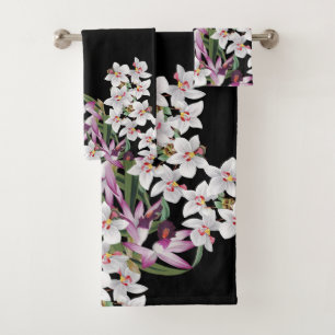 Lavender & White Orchid Flowers Bath Towel Set