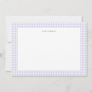 Lavender & white Personalised Gingham flat  Thank You Card