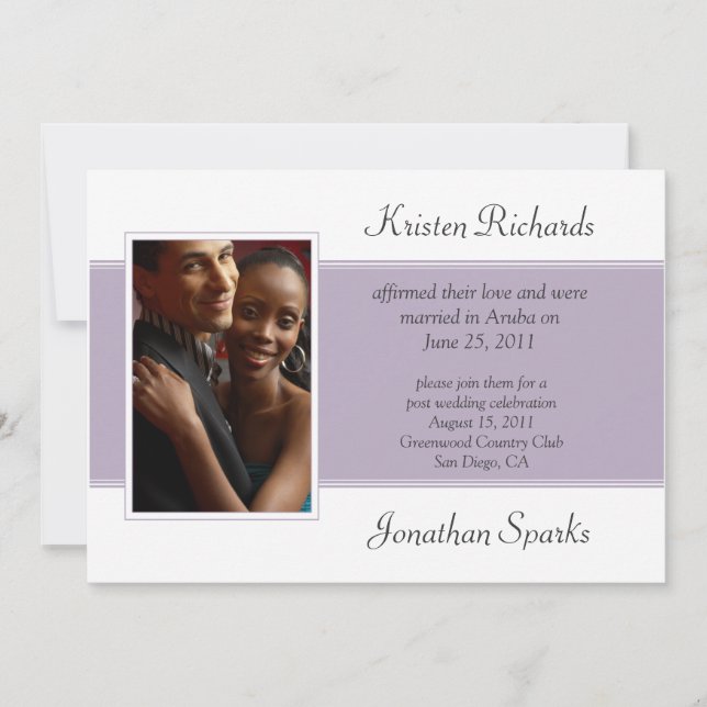 Lavender White Photo Post Wedding Celebration Invitation (Front)