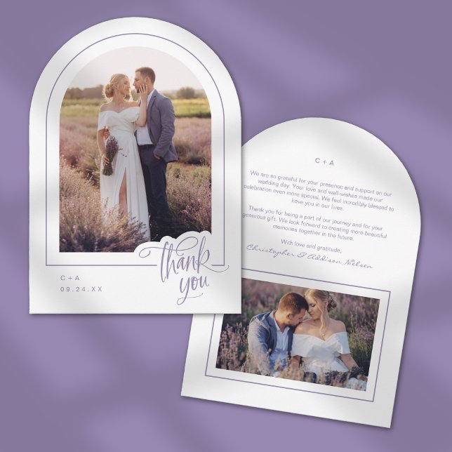 Lavender White Photo Wedding Thank You Card (Creator Uploaded)