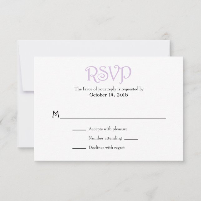Lavender White Plain Simple Wedding RSVP Cards (Front)