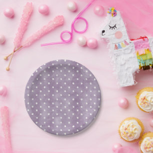 Lavender White Polka Dots Birthday Paper Plate