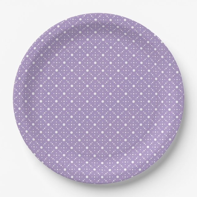 Lavender White Polka Dots Celestial Sky Pattern Paper Plate (Front)