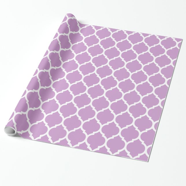 Lavender & White Quatrefoil Moroccan Pattern Wrapping Paper (Unrolled)