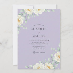 Lavender White Ranunculus Eucalyptus Wedding Invitation