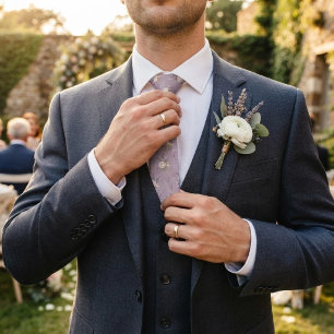 Lavender White Rose Scattered Provence Floral Tie