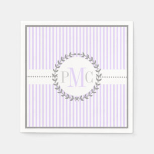 Lavender, white striped pattern wedding napkin