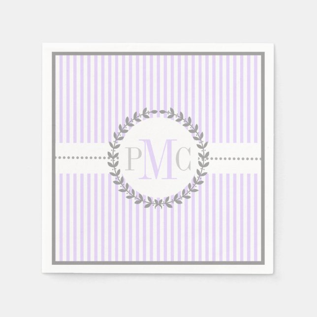 Lavender, white striped pattern wedding napkin (Front)
