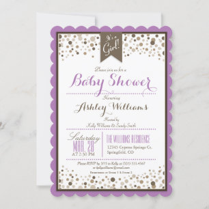 Lavender, White, & Taupe Confetti Baby Shower Invitation