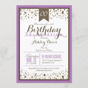 Lavender, White, & Taupe Modern Birthday Party Invitation