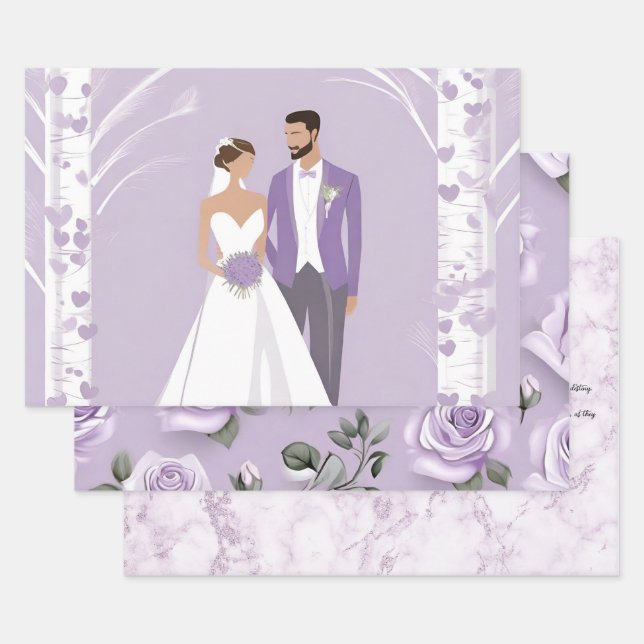 Lavender & white wedding wrapping paper (Set)