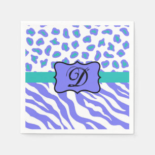 Lavender White Zebra Leopard Skin Monogram Initial Napkin