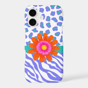 Lavender & White Zebra Leopard Skin Orange Flower
