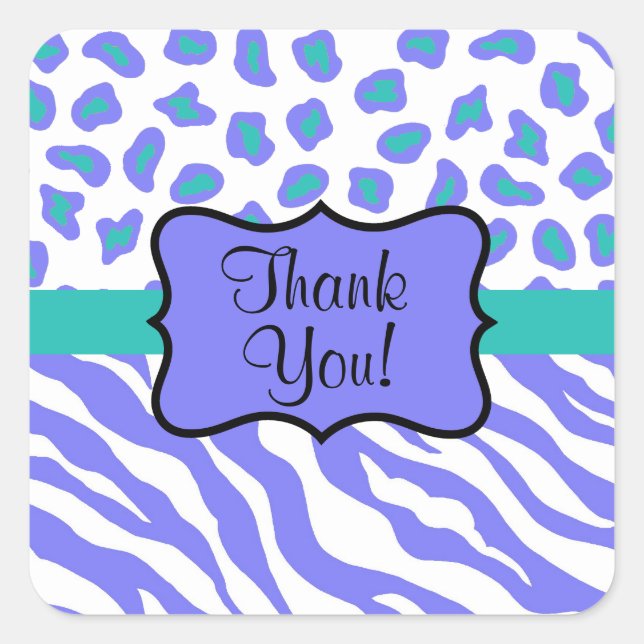 Lavender White Zebra Leopard Skin Thank You Square Sticker (Front)