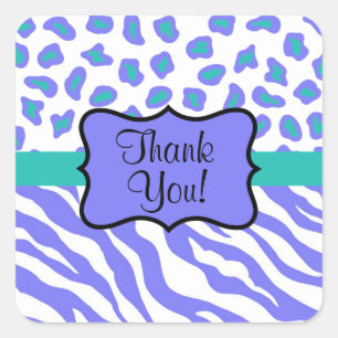 Lavender White Zebra Leopard Skin Thank You Square Sticker