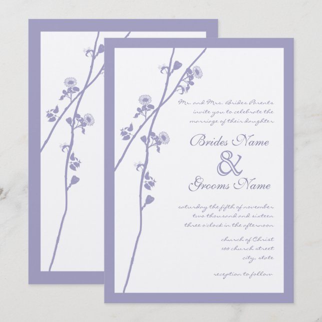Lavender Wild Flower Branch Wedding Invites (Front/Back)