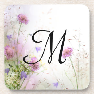 Lavender Wild Flowers Monogram Drink Coaster