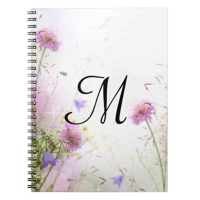 Lavender Wild Flowers Monogram Initial Note Book (Front)
