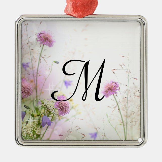 Lavender Wild Flowers Monogram Initial Ornament (Front)