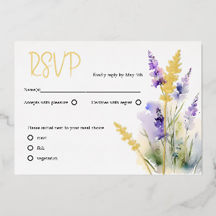 Lavender wild flowers Watercolor RSVP Foil Holiday Card