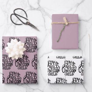 Lavender Wild Unicorn Birthday Wrapping Paper Sheet