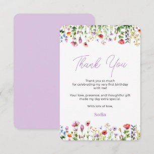 Lavender Wildflower 1st Birthday Thank You Card