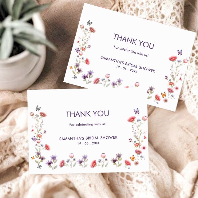 Lavender Wildflower a New Chapter Bridal Shower Thank You Card (Share your gratitude with elegant lavender wildflowers and storybook charm.)
