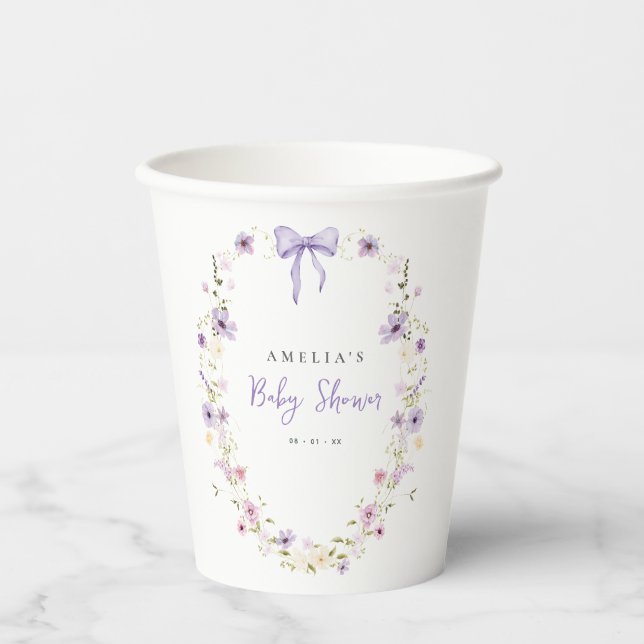 Lavender Wildflower Baby Shower Paper Party Cups (Front)