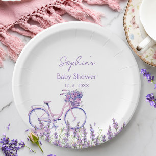 Lavender Wildflower Bicycle Baby Shower Plate