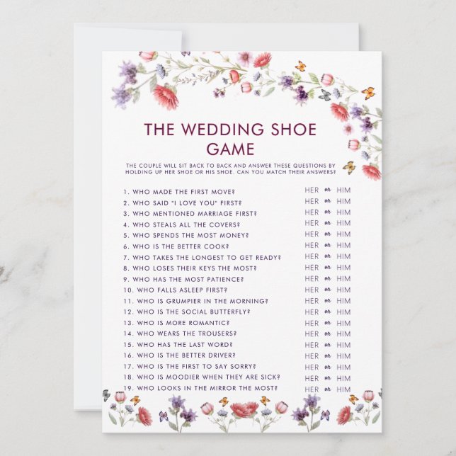 Lavender Wildflower Bridal Shower Shoe Game (Front)