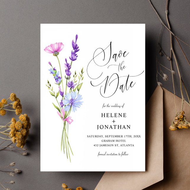 Lavender Wildflower Garden Boho Elegant Wedding Save The Date (Lavender Wildflower Garden Boho Elegant Wedding Save The Date)