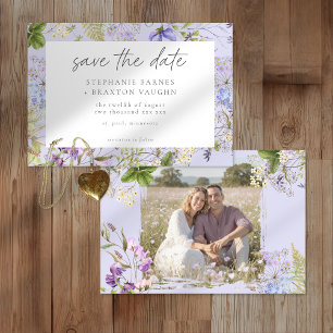 Lavender Wildflower Garden Romantic Wedding Photo Save The Date