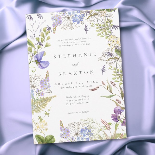 Lavender Wildflower Garden White Romantic Wedding Invitation (Lavender Wildflower Garden White Romantic Wedding Invitation)
