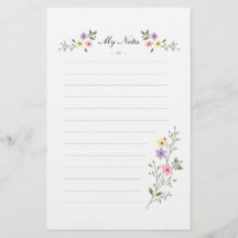 Lavender Wildflower Lined Stationery Note Paper