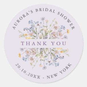 Lavender Wildflower Meadow Bridal shower thank you Classic Round Sticker