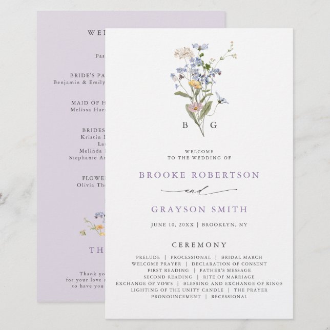 Lavender Wildflower Meadow Garden Wedding Program (Front/Back)