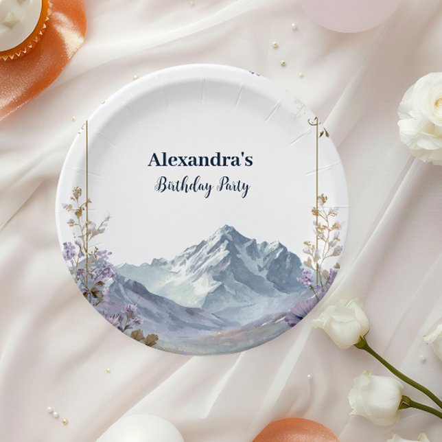 Lavender Wildflower Mountain Birthday Paper Plate (Creator Uploaded)