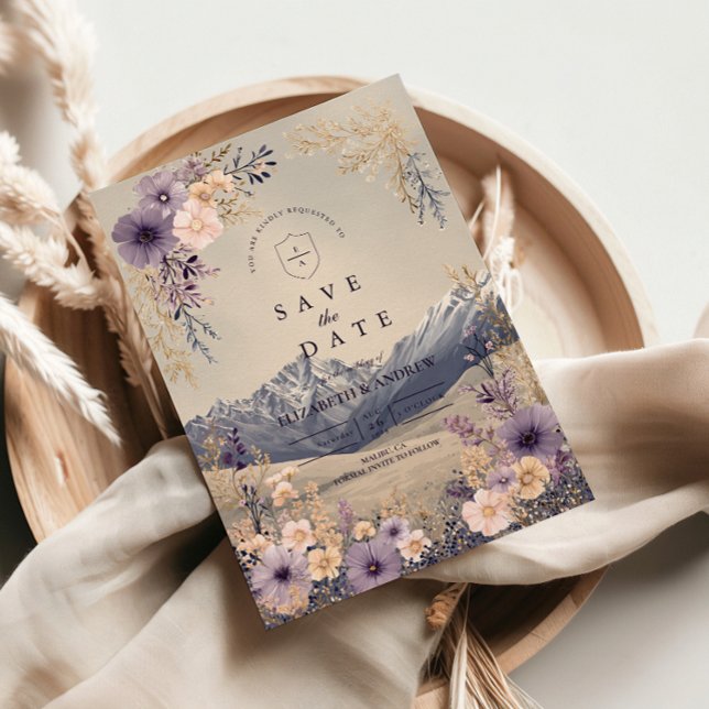 Lavender Wildflower Mountain Wedding Save The Date (Creator Uploaded)