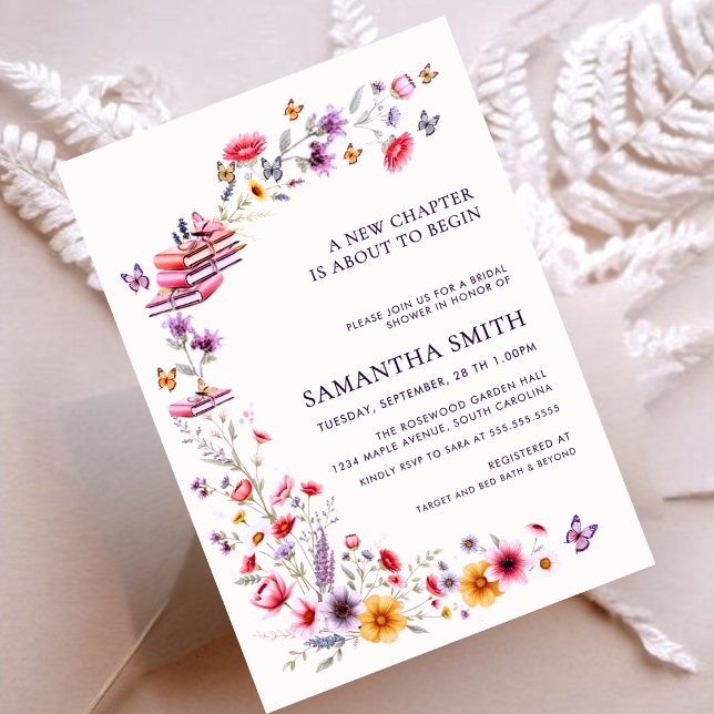 Lavender Wildflower New Chapter Bridal Shower Invitation (Celebrate her next chapter with elegant lavender wildflowers and storybook charm.)