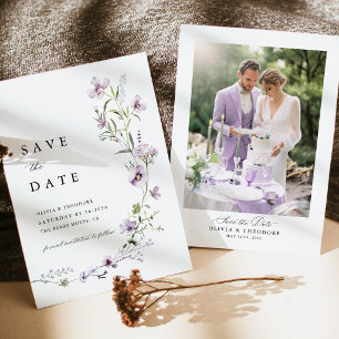 Lavender Wildflower Photo Back Wedding Save The Date
