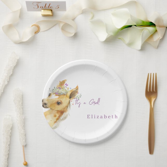 Lavender Wildflower Pony It's a Girl Baby Shower Paper Plate (Wedding)